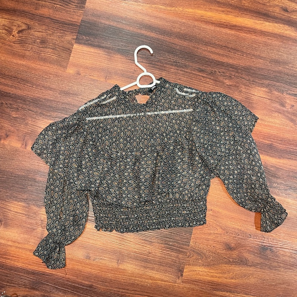 Zara Crop Ruffle Blouse, navy